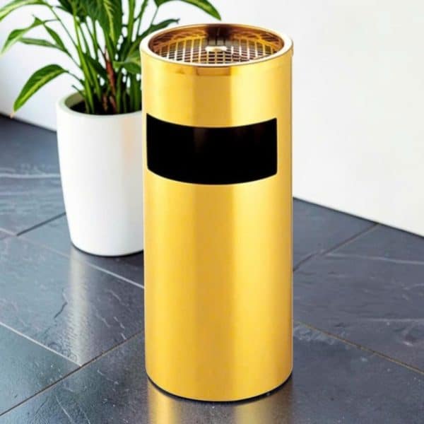 THÙNG RÁC INOX - MẠ VÀNG CÓ GẠT TÀN ĐỂ SẢNH